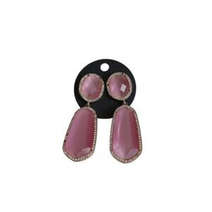 Pink and Gold Toned Rhinstone Encrusted Dangle Style Gem Statement Earrings